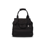 JUST FRED Companion Tote luxury dog carrier in black with vegan leather base and shaped top flap
