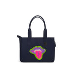 Navy Just Fred Weekend tote dog carrier bag with a colorful lip design by Fem World by Ally Lindsay on a white background