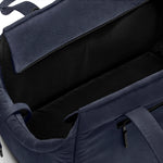 Navy Just Fred Weekend Tote dog carrier bag interior showing soft chin rest and top opening on a white background