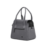 Gray Just Fred Destination Tote dog carrier showing back zipped pocket and mesh top, on a white background